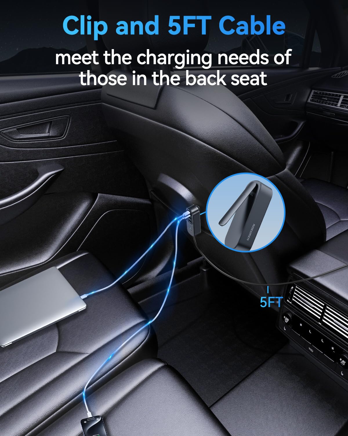 105W 6-Port USB-C Car Charger with 35W PD & 5FT Cable