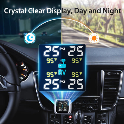 Wireless Tire Pressure Monitoring System with 4 External Sensors & Color Display