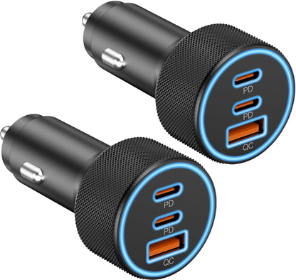3-Port USB-C & USB-A Car Charger, 67W PD/QC Fast Charging