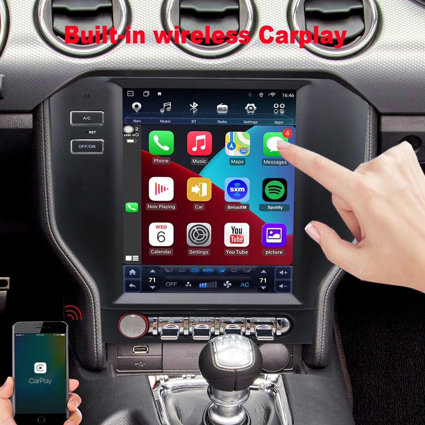 Android Touchscreen Head Unit for 2015–2023 Mustang with CarPlay & Android Auto