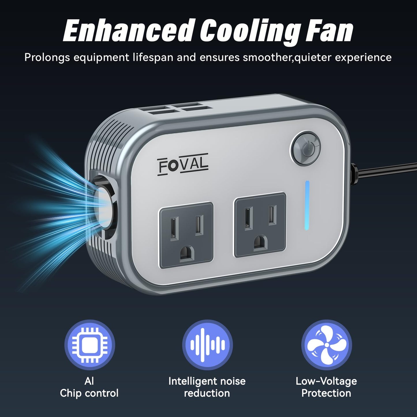 200W Car Power Inverter with 4 USB Ports & 110V AC Outlet