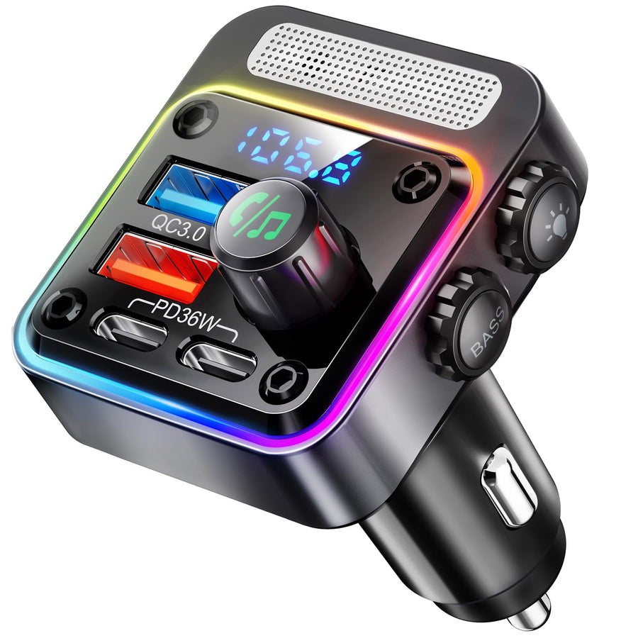 54W Bluetooth Car Adapter with 4 Ports, FM Transmitter & Hands-Free Calling