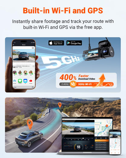 3-Channel 4K Dash Cam with STARVIS 2, GPS, WiFi & Parking Mode