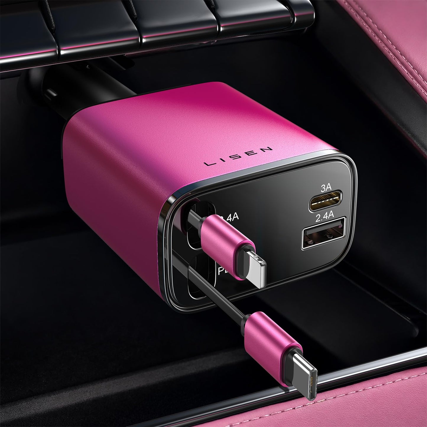 84W Retractable USB-C Car Charger with Fast Charging