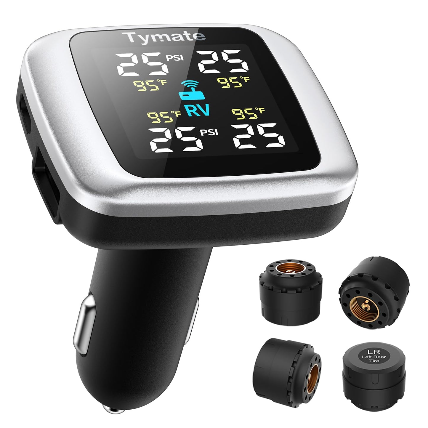 Wireless Tire Pressure Monitoring System with 4 External Sensors & Color Display