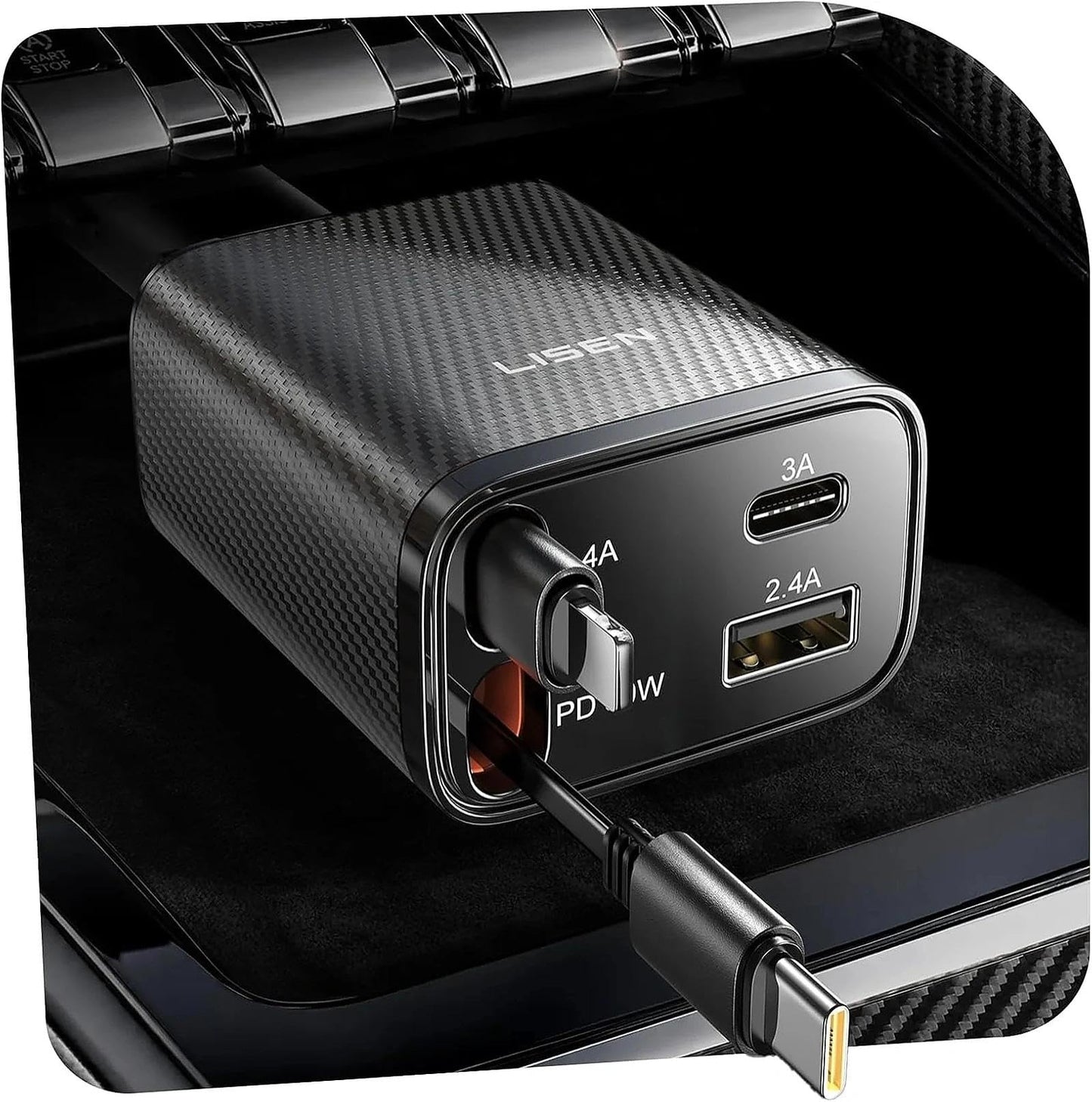 84W Retractable USB-C Car Charger with Fast Charging