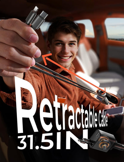 84W Retractable USB-C Car Charger with Fast Charging