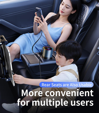 4-Port Retractable USB Car Charger Hub with RGB Light