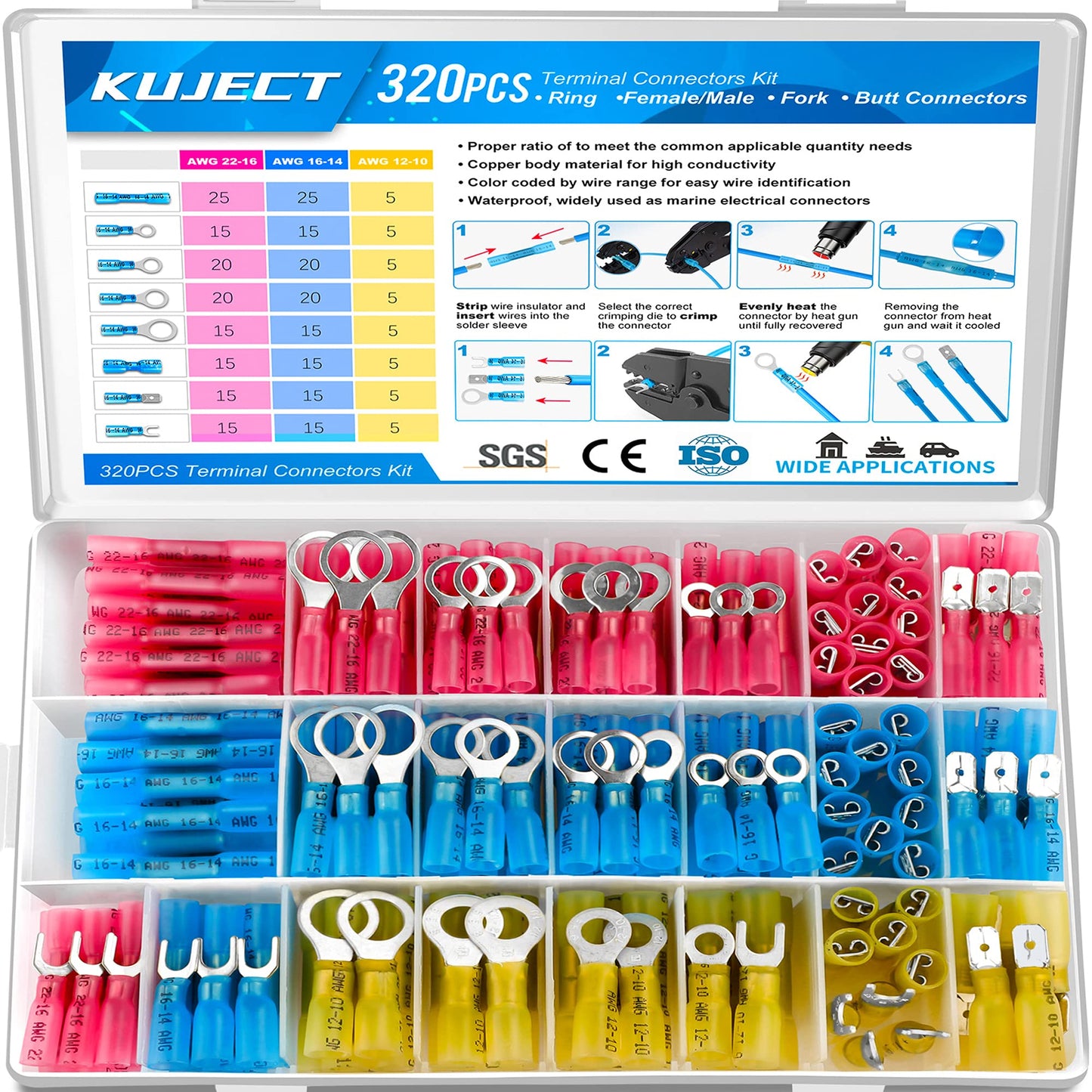 Heat Shrink Wire Connector Kit with Waterproof Crimp Terminals