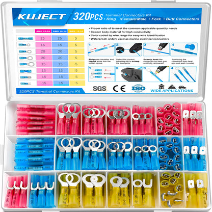Heat Shrink Wire Connector Kit with Waterproof Crimp Terminals