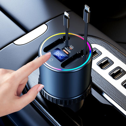 4-Port Retractable USB Car Charger Hub with RGB Light