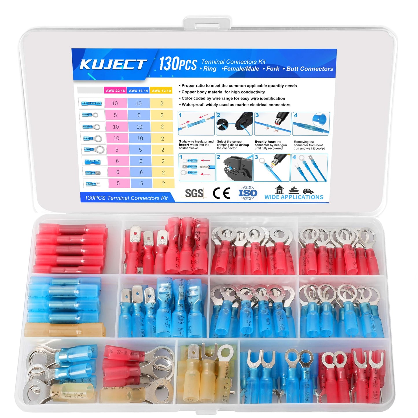 Heat Shrink Wire Connector Kit with Waterproof Crimp Terminals
