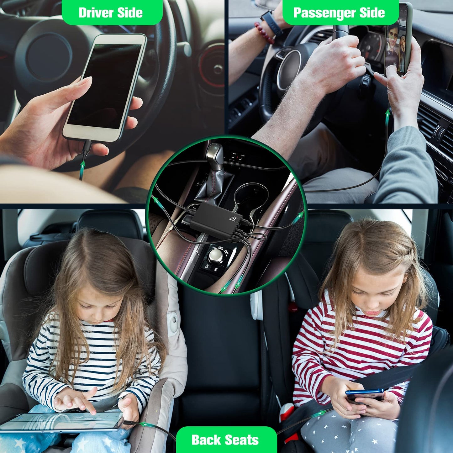 96W 6-Port USB Car Charger with 4 Quick Charge 3.0 Ports