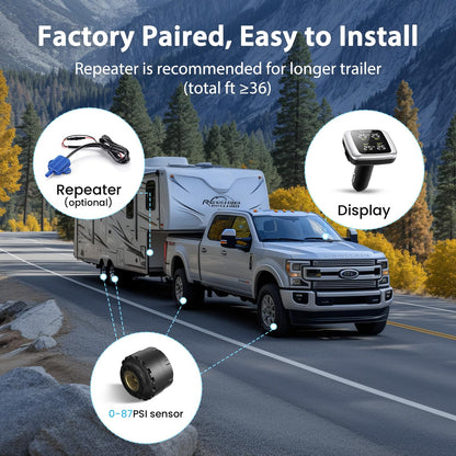Wireless Tire Pressure Monitoring System with 4 External Sensors & Color Display