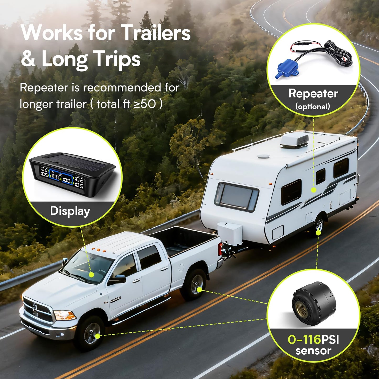TM12 Tire Pressure Monitoring System with 4 or 6 Sensors