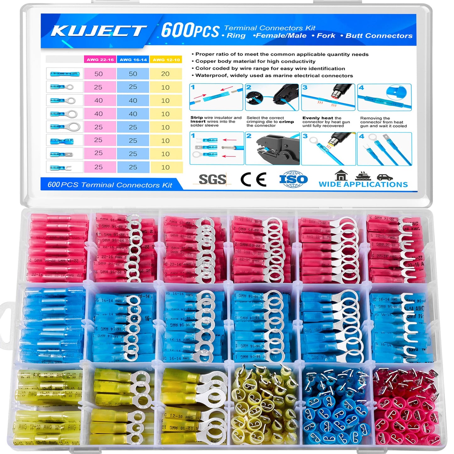 Heat Shrink Wire Connector Kit with Waterproof Crimp Terminals