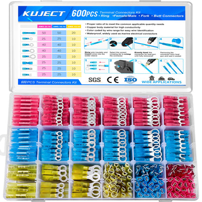 Heat Shrink Wire Connector Kit with Waterproof Crimp Terminals