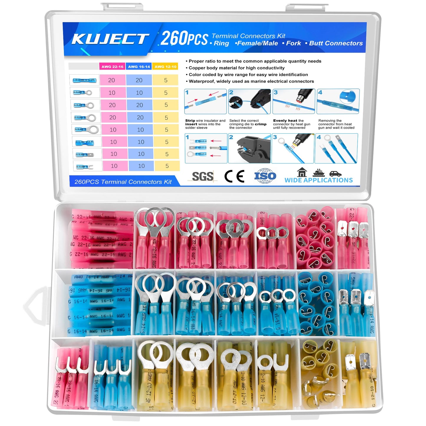 Heat Shrink Wire Connector Kit with Waterproof Crimp Terminals