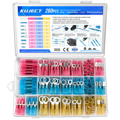 Heat Shrink Wire Connector Kit with Waterproof Crimp Terminals