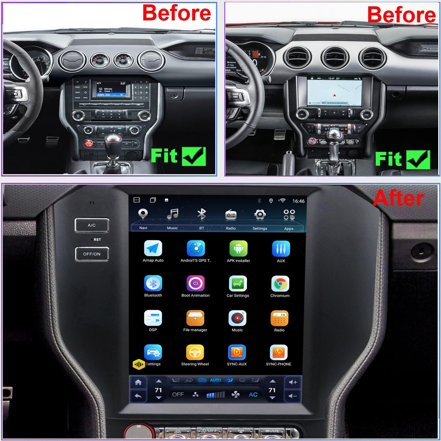 Android Touchscreen Head Unit for 2015–2023 Mustang with CarPlay & Android Auto