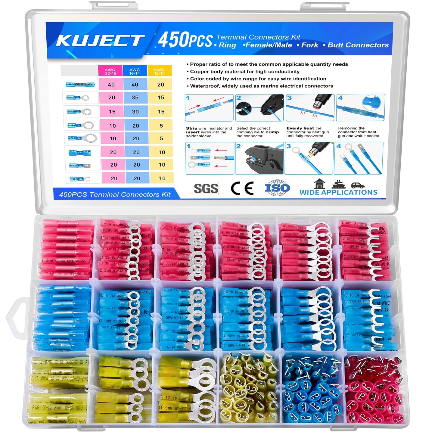 Heat Shrink Wire Connector Kit with Waterproof Crimp Terminals