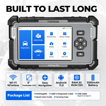 OBD2 Diagnostic Scanner with Reset Functions, Battery Test & Wi-Fi Updates