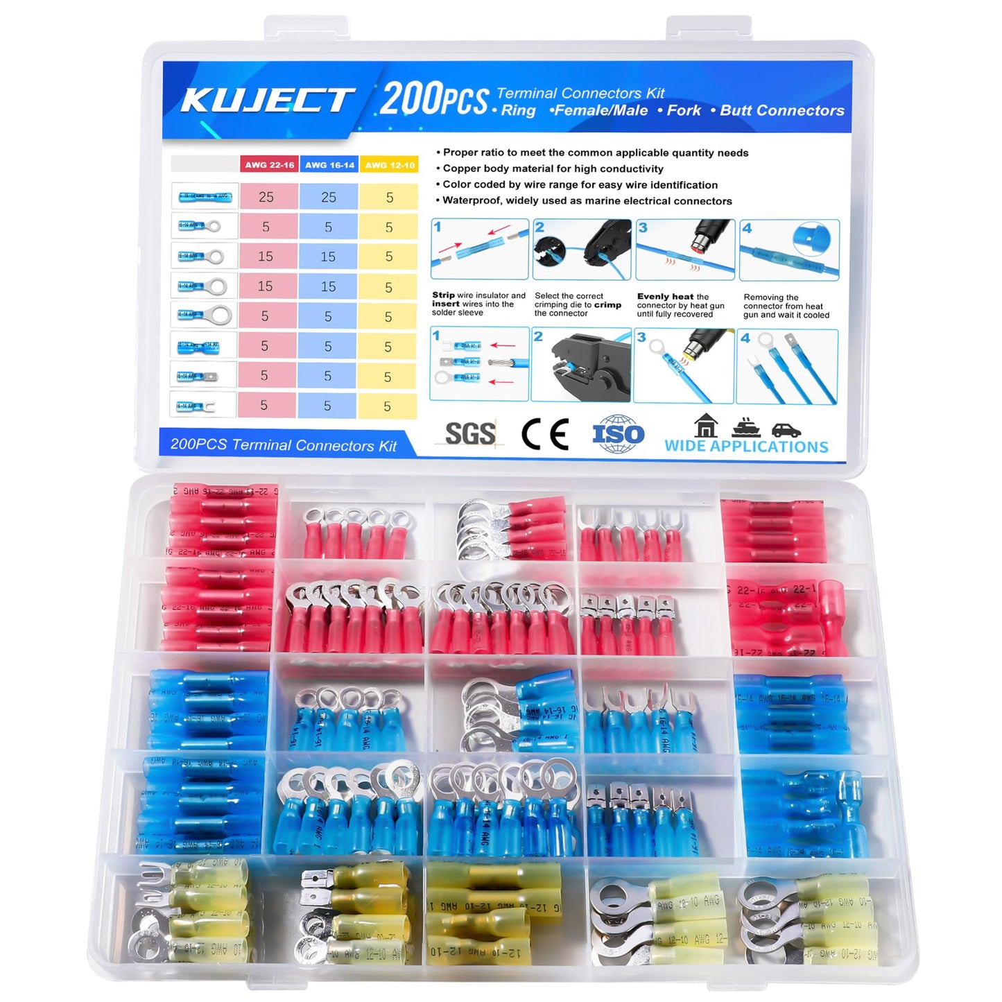 Heat Shrink Wire Connector Kit with Waterproof Crimp Terminals