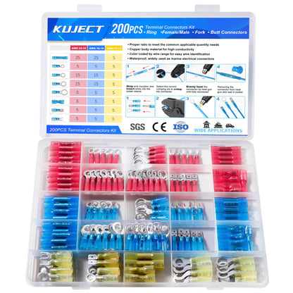 Heat Shrink Wire Connector Kit with Waterproof Crimp Terminals