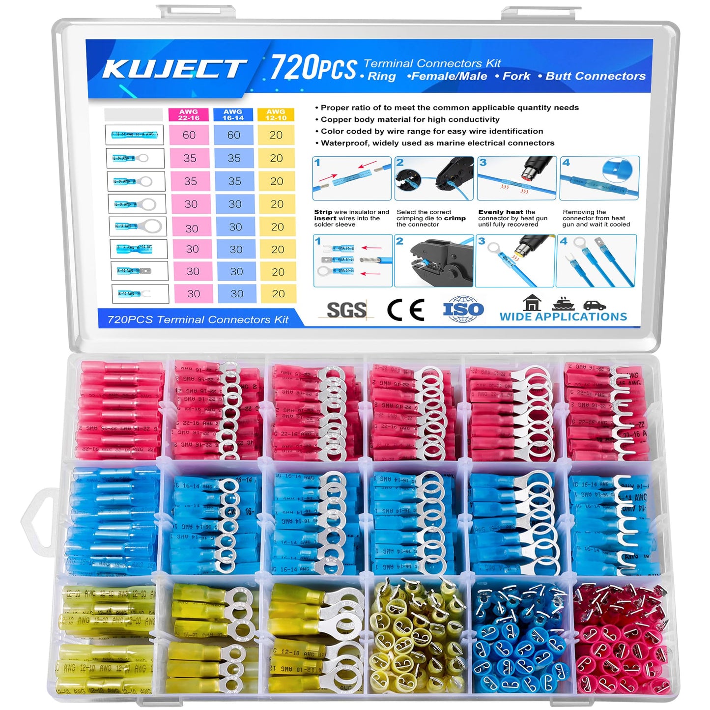 Heat Shrink Wire Connector Kit with Waterproof Crimp Terminals